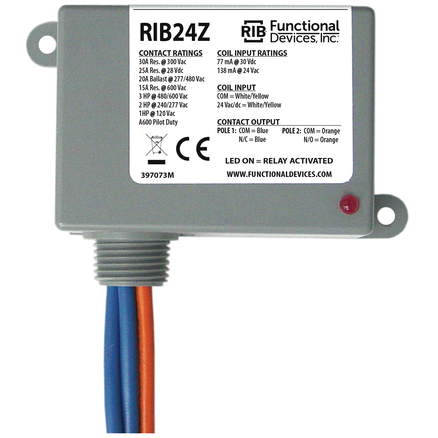 RIB Functional Devices Relay 24 Vac/dc or 120vac RIBU1C for sale online 